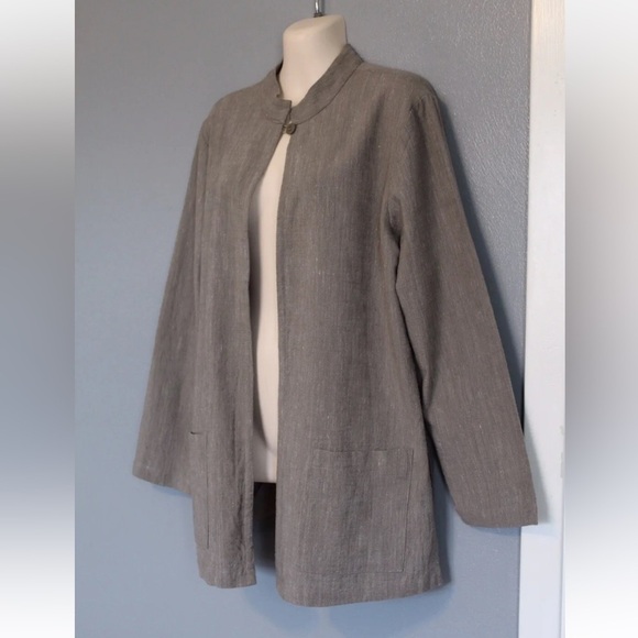 Eileen Fisher Gray Cotton Linen Blend One Button Cardigan Blazer Jacket Sz Small - Picture 2 of 13